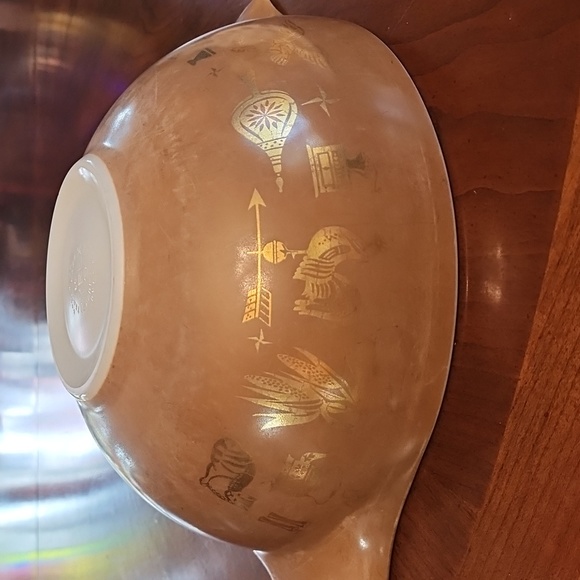 PYREX Early American Rooster pattern Cinderella brown and gold mixing bowl - Picture 3 of 12